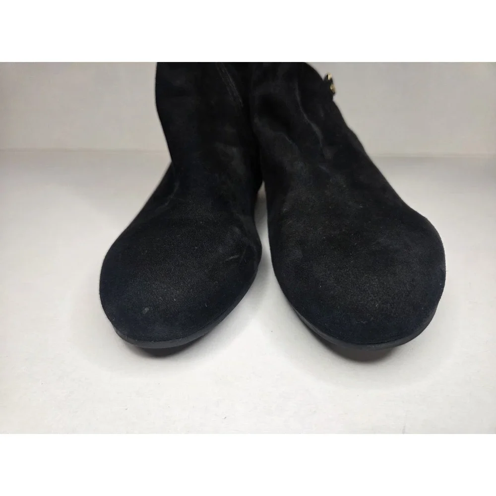 Tory Burch Black Suede Riding Boots Gold Logo Hardware Women's Size 8M Knee High